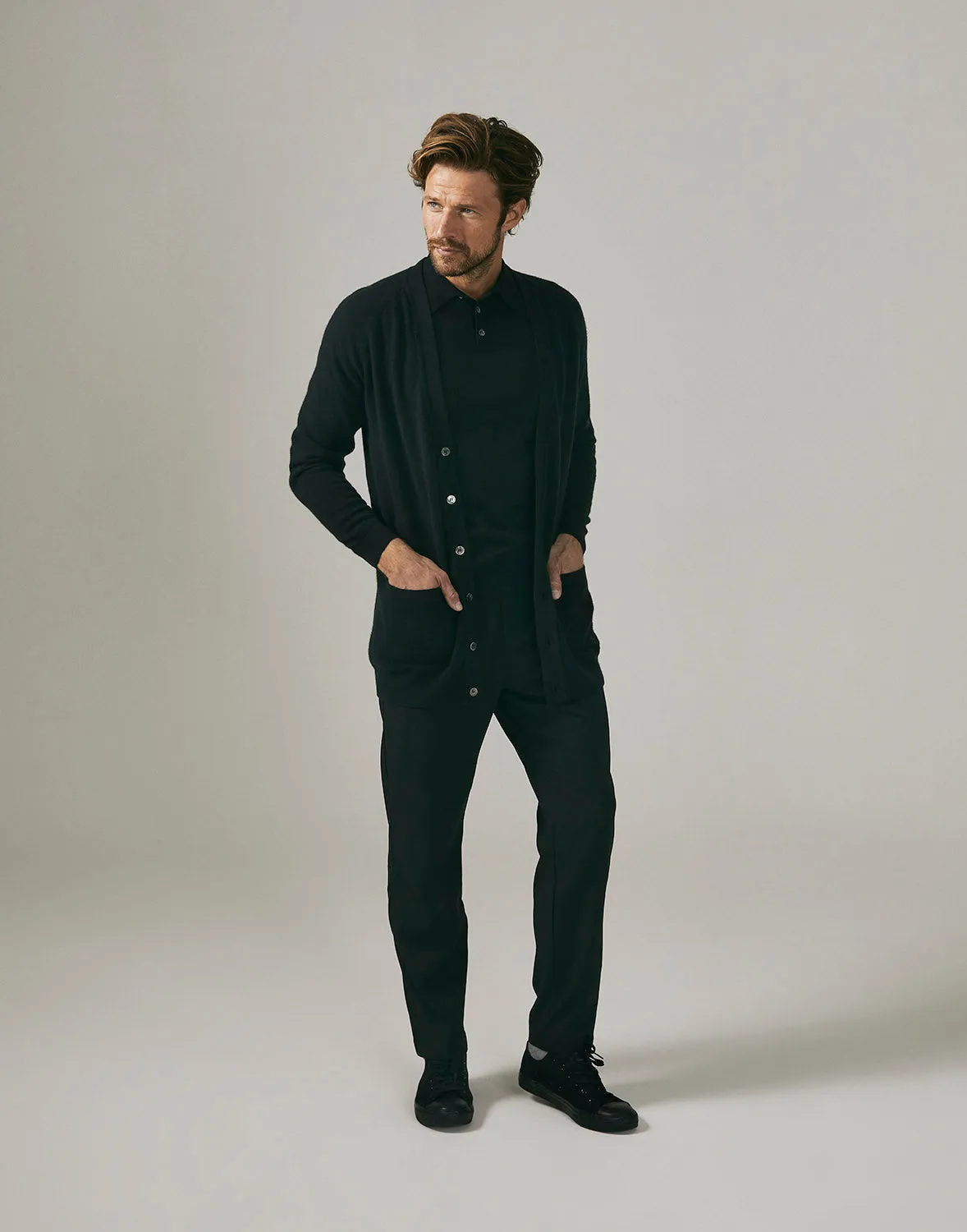100% Cashmere longline cardigan in Black