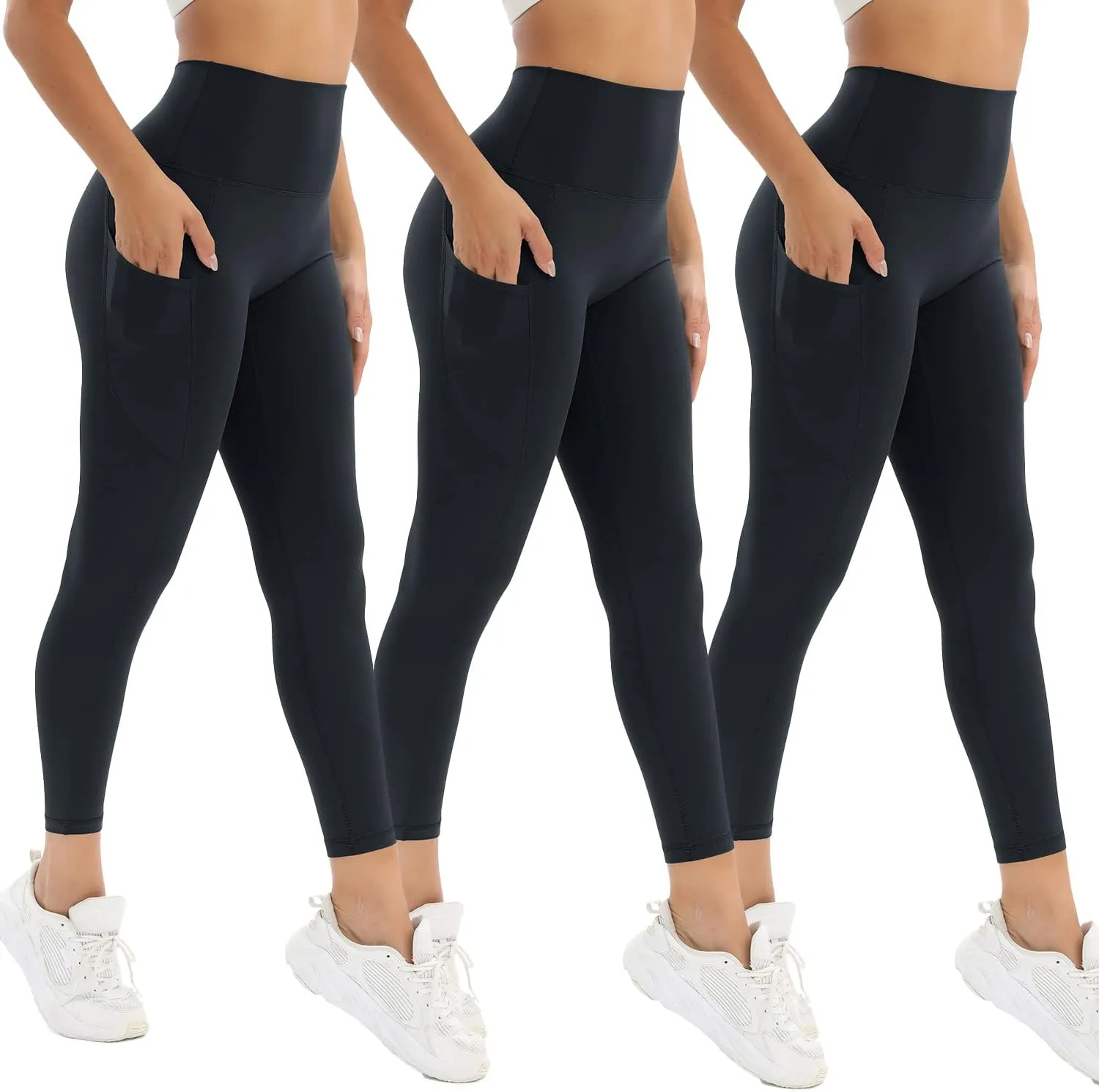 2 Pack Leggings for Women Tummy Control Workout Running Leggings with Pockets High Waisted Yoga Pants