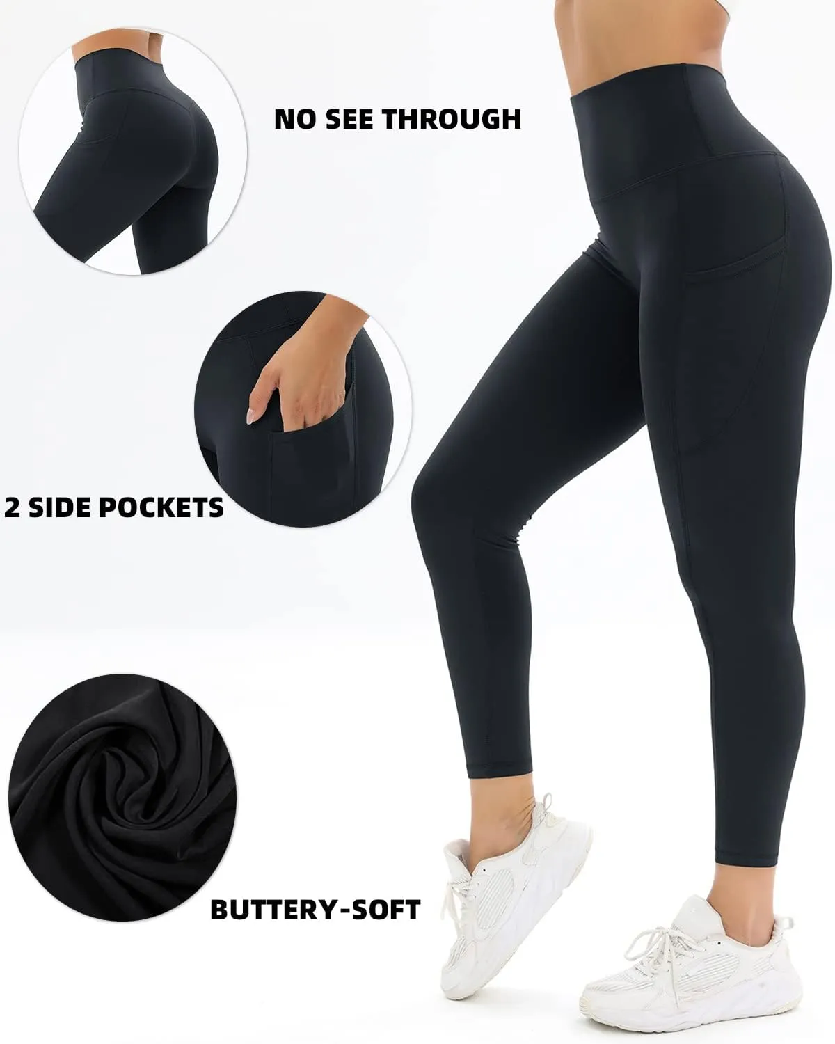 2 Pack Leggings for Women Tummy Control Workout Running Leggings with Pockets High Waisted Yoga Pants