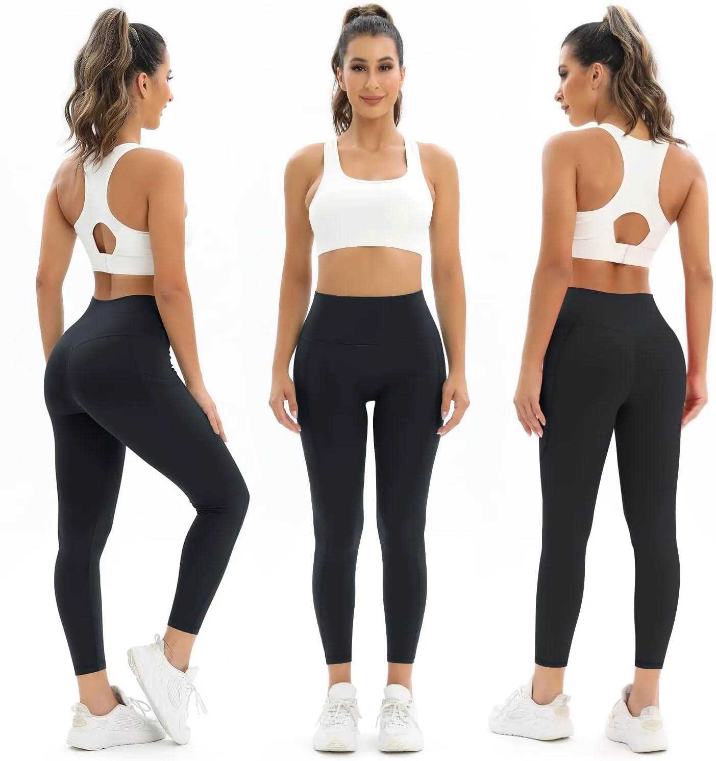 2 Pack Leggings for Women Tummy Control Workout Running Leggings with Pockets High Waisted Yoga Pants