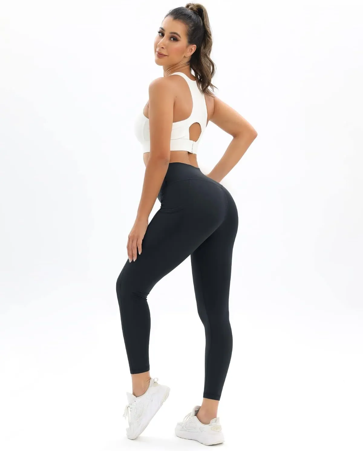 2 Pack Leggings for Women Tummy Control Workout Running Leggings with Pockets High Waisted Yoga Pants