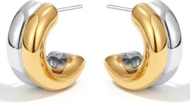 2-Tone Open Hoop Earrings for Women 18K Gold Plated Twisted/Watch Band/C-shaped/Flower Hoops Lightweight Hypoallergenic Jewelry