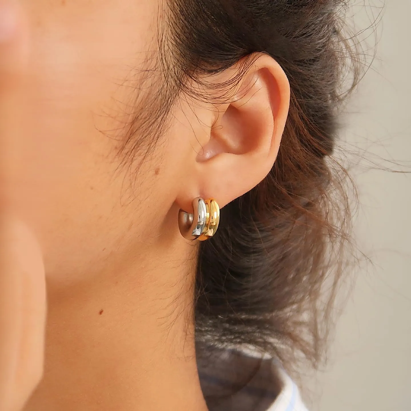2-Tone Open Hoop Earrings for Women 18K Gold Plated Twisted/Watch Band/C-shaped/Flower Hoops Lightweight Hypoallergenic Jewelry