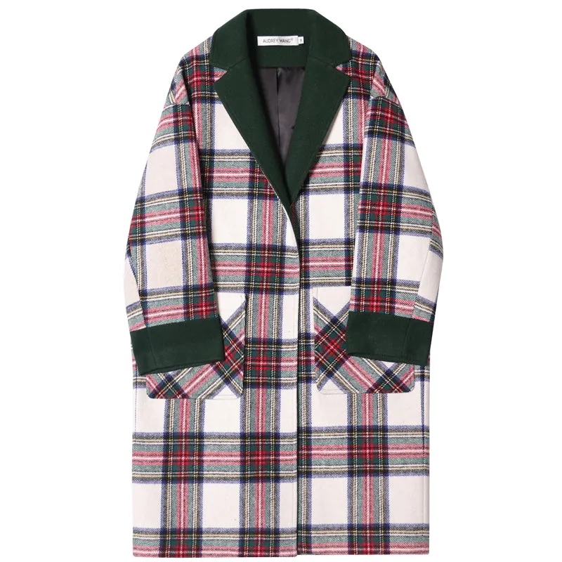 8GIRLS LONGLINE WOOL COAT IN GREEN CHECK
