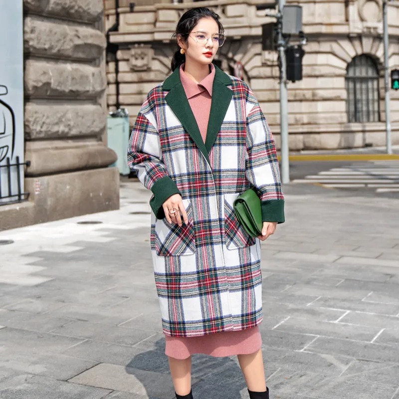 8GIRLS LONGLINE WOOL COAT IN GREEN CHECK