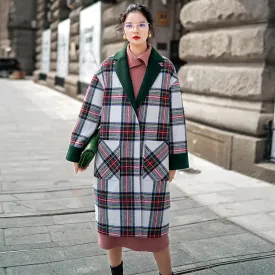 8GIRLS LONGLINE WOOL COAT IN GREEN CHECK