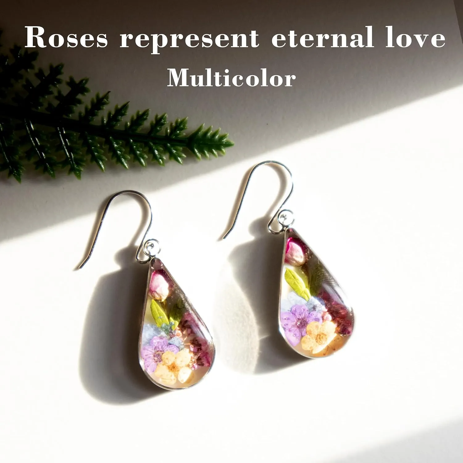 925 Sterling Silver Pressed Flower Teardrop Earrings,Hypoallergenic Women's Jewelry Gift for Mom and Wife,Handmade Natural Dried Flower Teardrop Earrings Jewelry Gift