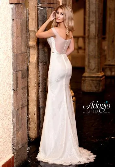 Adagio Bridal W9317 size 4 Ivory sheer off the shoulder straps bridal gown