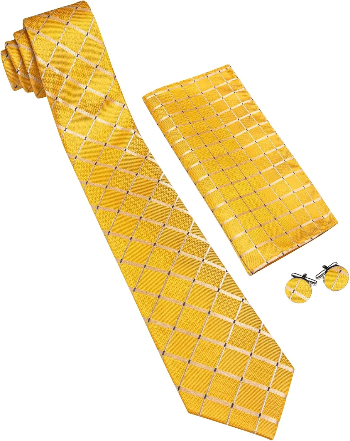 Barry.Wang Tie Sets Man Silk Solid Plaid Skinny Extra Long Necktie Collar Pin Pocket Square Cufflinks Business Wedding