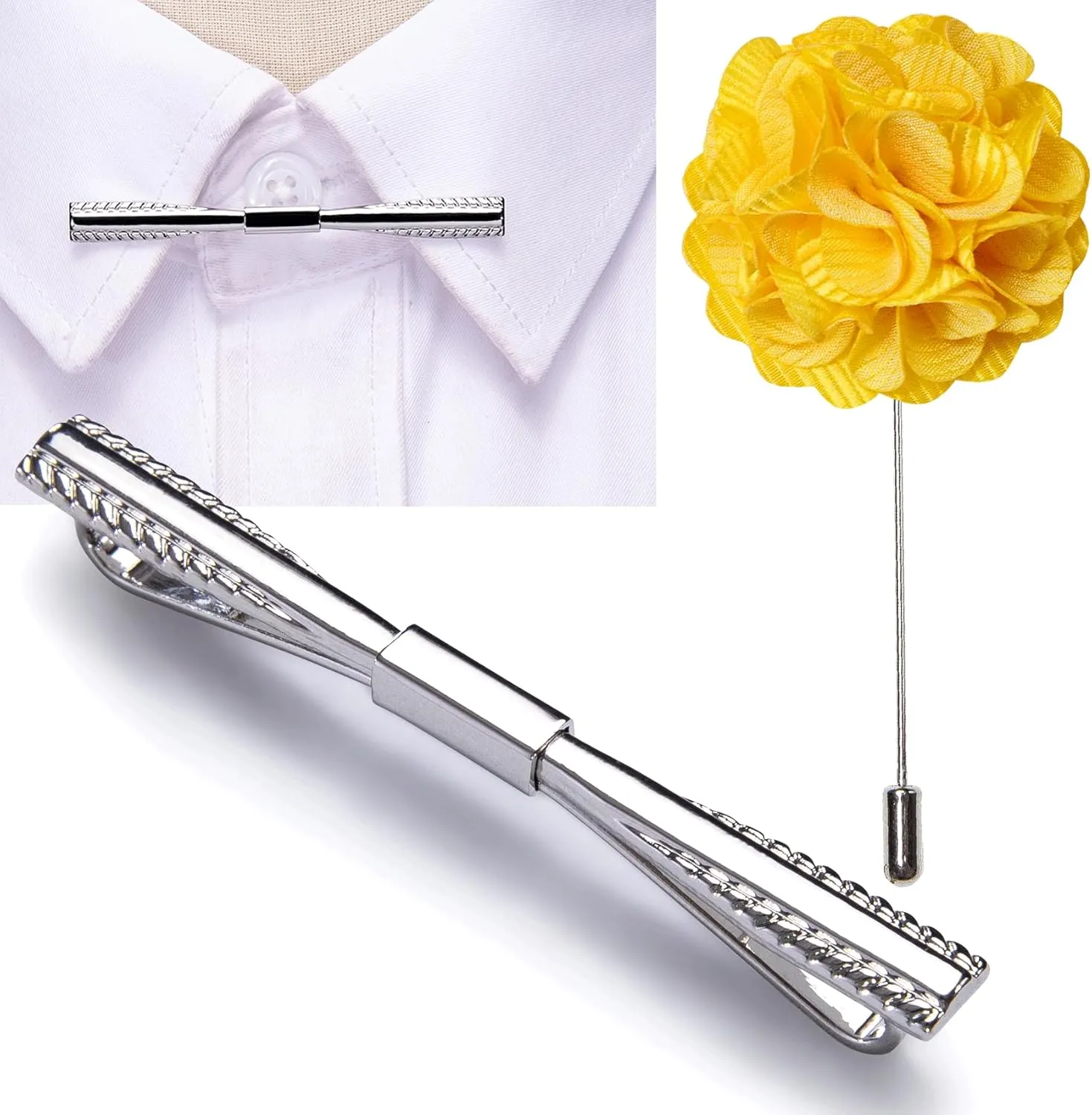 Barry.Wang Tie Sets Man Silk Solid Plaid Skinny Extra Long Necktie Collar Pin Pocket Square Cufflinks Business Wedding