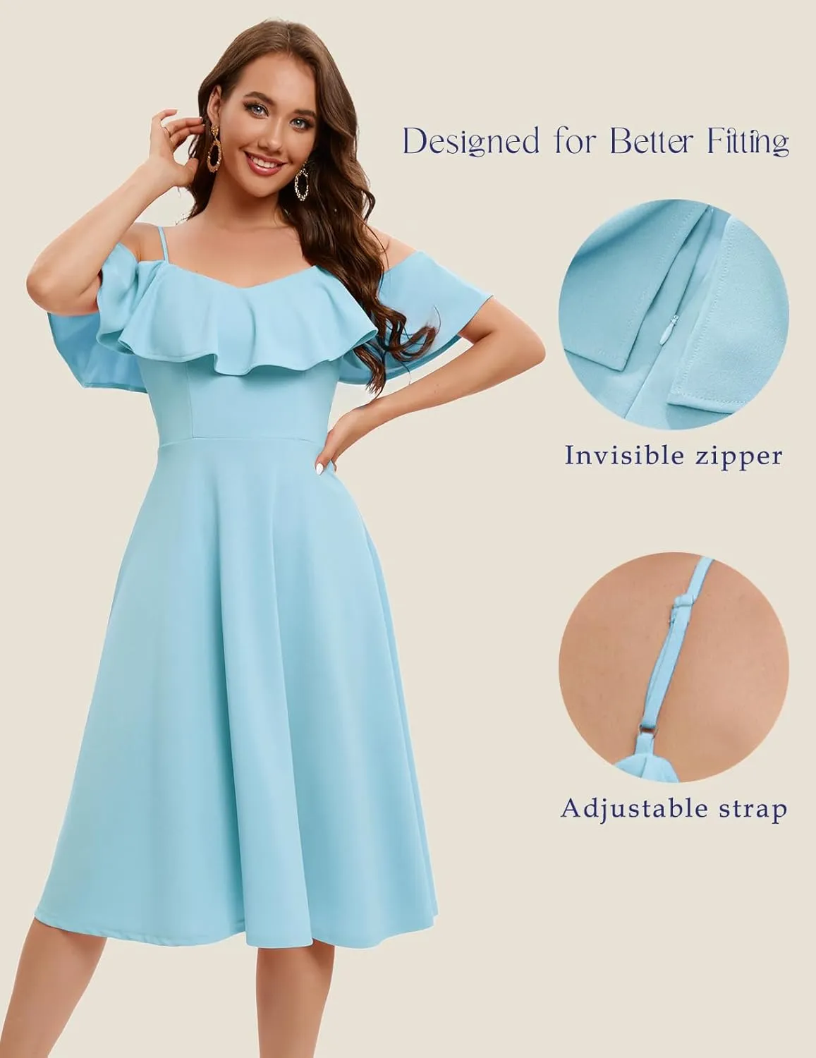 Bbonlinedress Womens Off Shoulder Summer Wedding Guest Dress Formal Cocktail Prom Graduation Homecoming A-line Midi Dress