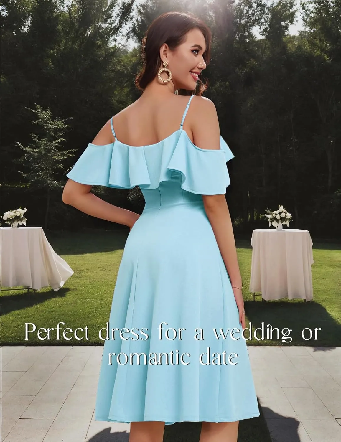 Bbonlinedress Womens Off Shoulder Summer Wedding Guest Dress Formal Cocktail Prom Graduation Homecoming A-line Midi Dress