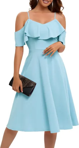 Bbonlinedress Womens Off Shoulder Summer Wedding Guest Dress Formal Cocktail Prom Graduation Homecoming A-line Midi Dress