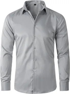 Beninos Men's Dress Shirts Solid Long Sleeve Texture Formal Shirt Business Casual Button Down Shirts