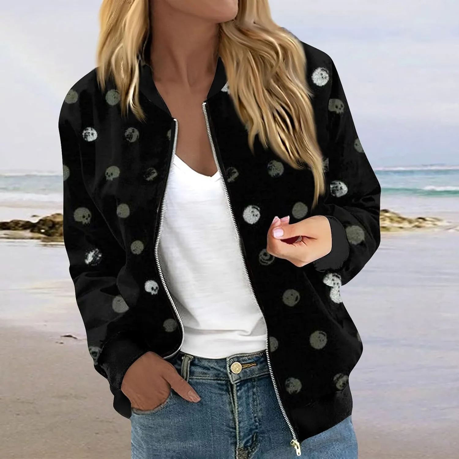 Bomber Jacket Gifts for Women Fashion Floral Pattern Coat Lightweight Zip Up Outwears Fall Winter Heated Jacket