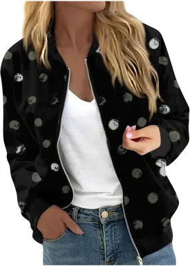 Bomber Jacket Gifts for Women Fashion Floral Pattern Coat Lightweight Zip Up Outwears Fall Winter Heated Jacket