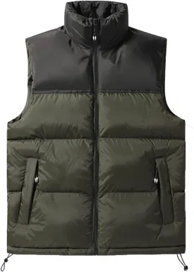 Cambkatl Big and Tall Men's Quilted Puffer Vest, Color Block Winter Stand Collar Warm Casual Sleeveless Outerwear Jackets