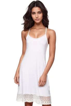 Cami Knit Slip Dress with Lace Border in White