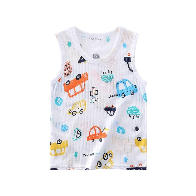 Children Summer Tops Sleeveless Cartoon Breathable 100% Cotton Clothes for Kids
