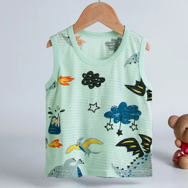 Children Summer Tops Sleeveless Cartoon Breathable 100% Cotton Clothes for Kids