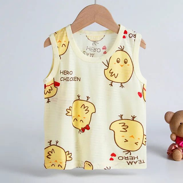 Children Summer Tops Sleeveless Cartoon Breathable 100% Cotton Clothes for Kids