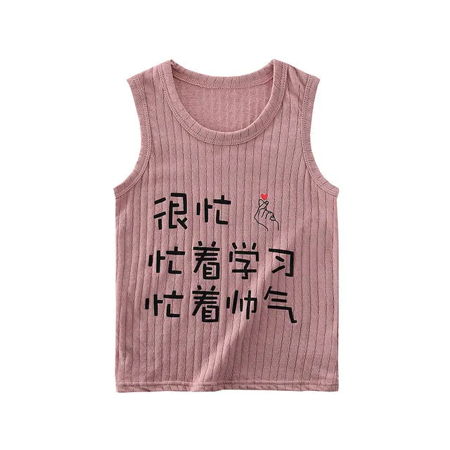 Children Summer Tops Sleeveless Cartoon Breathable 100% Cotton Clothes for Kids