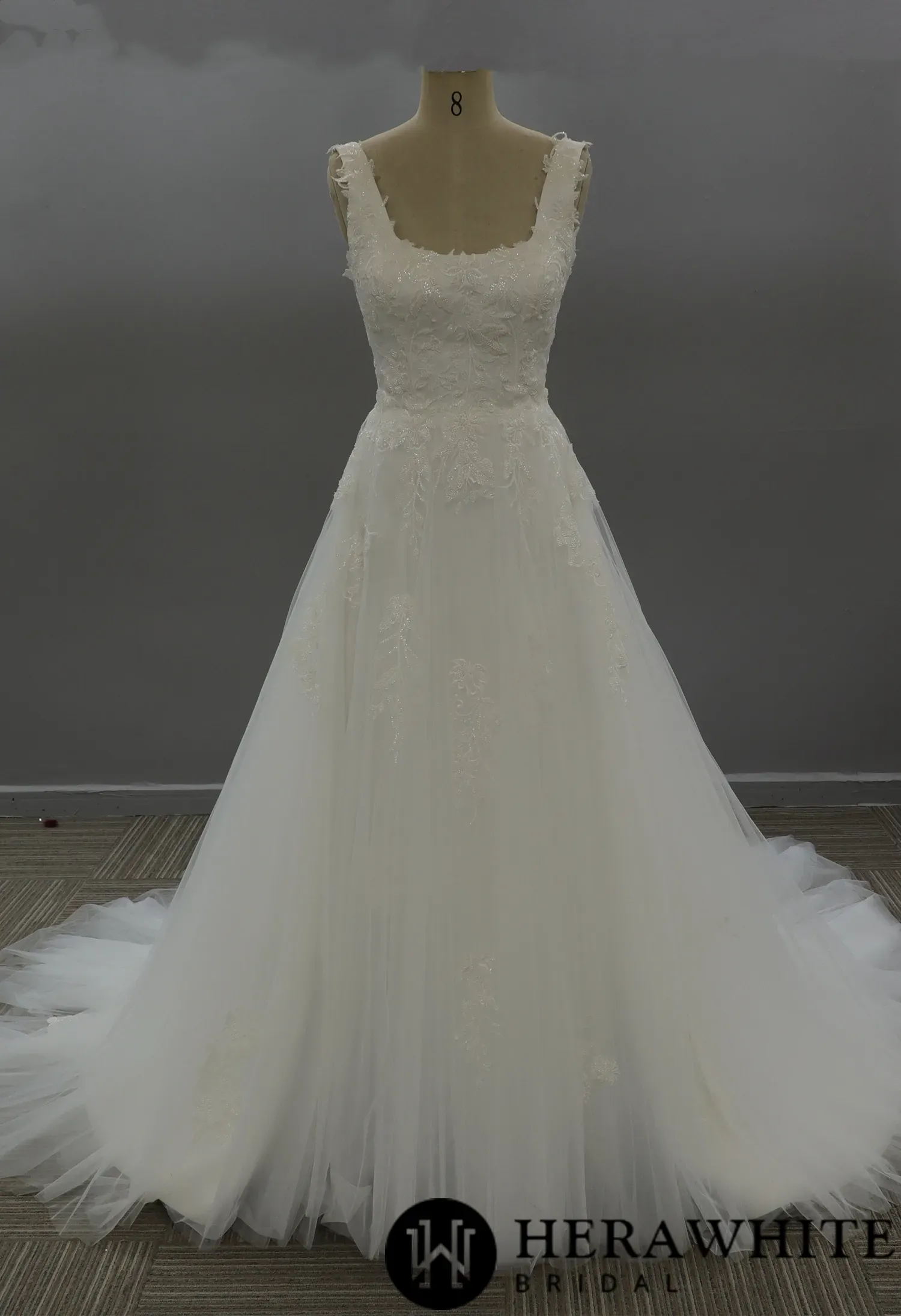 Classic Beaded Square Neckline Corset Wedding Dress
