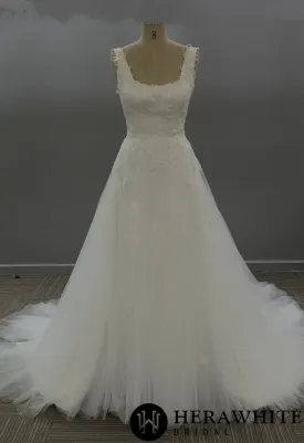 Classic Beaded Square Neckline Corset Wedding Dress
