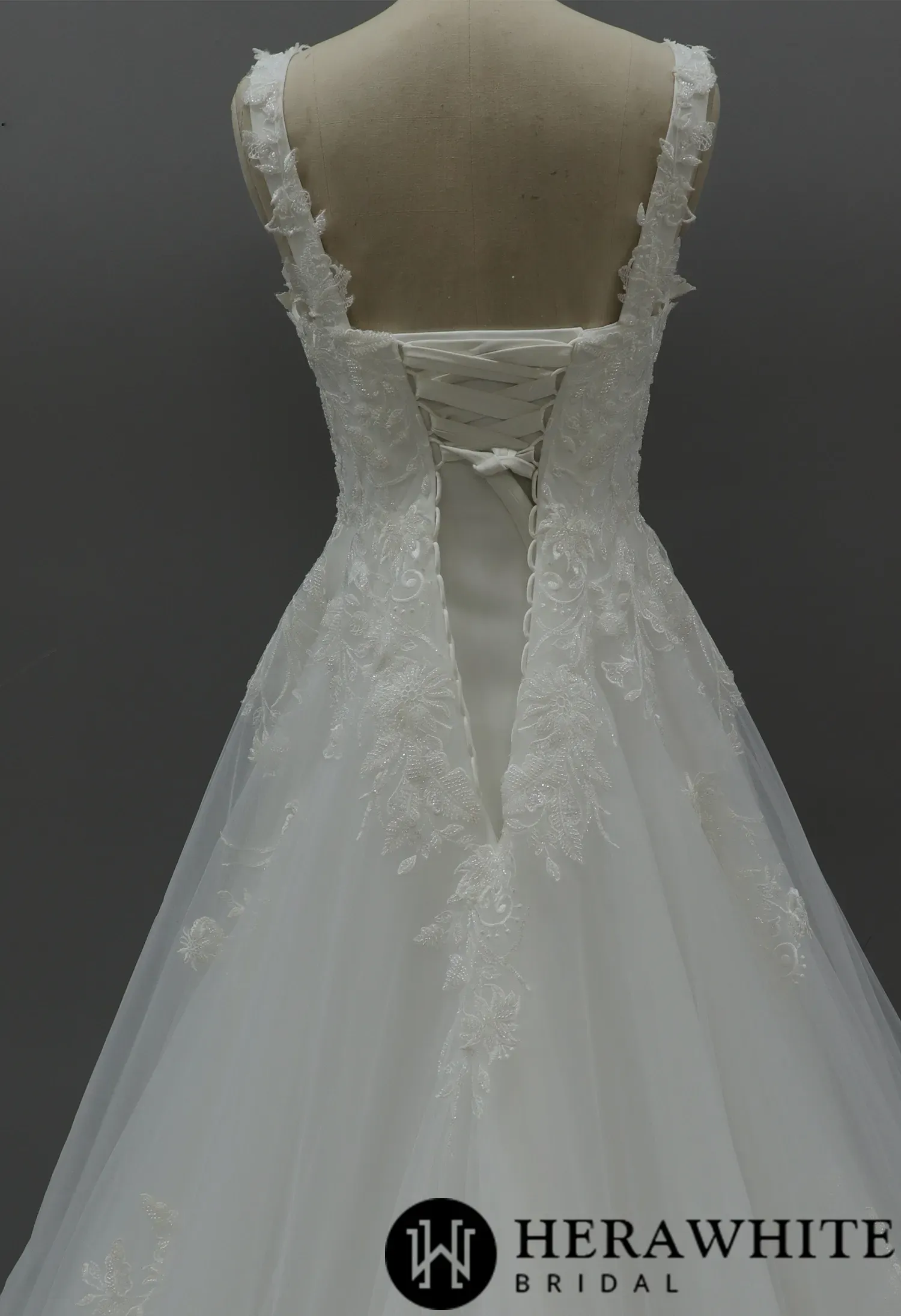 Classic Beaded Square Neckline Corset Wedding Dress