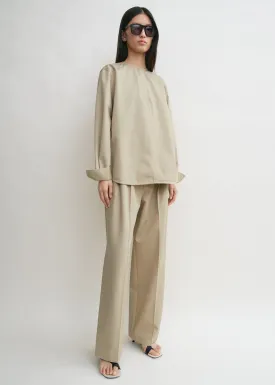 Collarless cotton-twill shirt desert