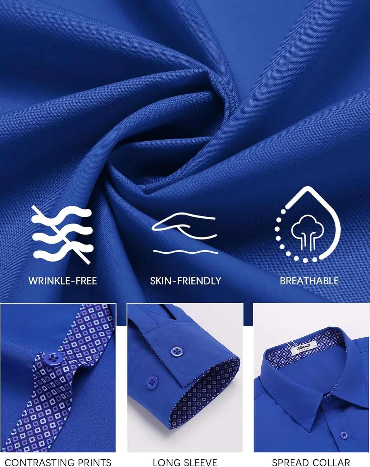 COOFANDY Mens Dress Shirts Long Sleeve Button Down Shirts Untucked Wrinkle-Free Business Casual Shirts