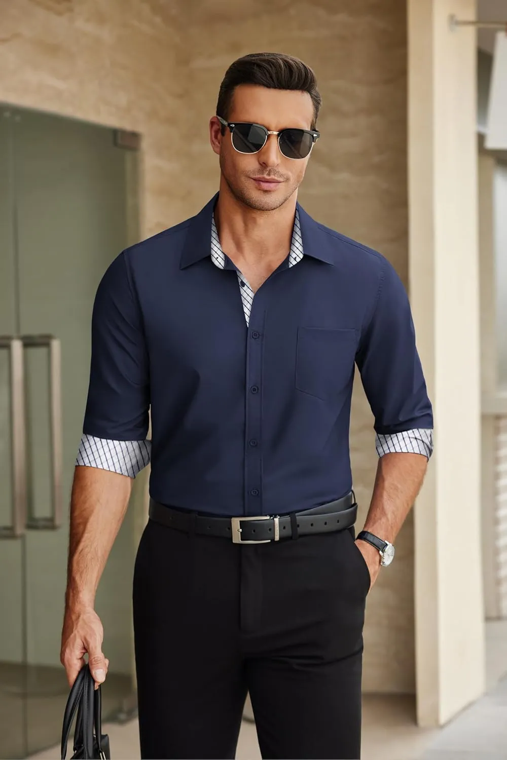 COOFANDY Mens Dress Shirts Long Sleeve Button Down Shirts Untucked Wrinkle-Free Business Casual Shirts