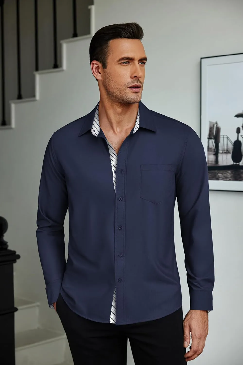 COOFANDY Mens Dress Shirts Long Sleeve Button Down Shirts Untucked Wrinkle-Free Business Casual Shirts
