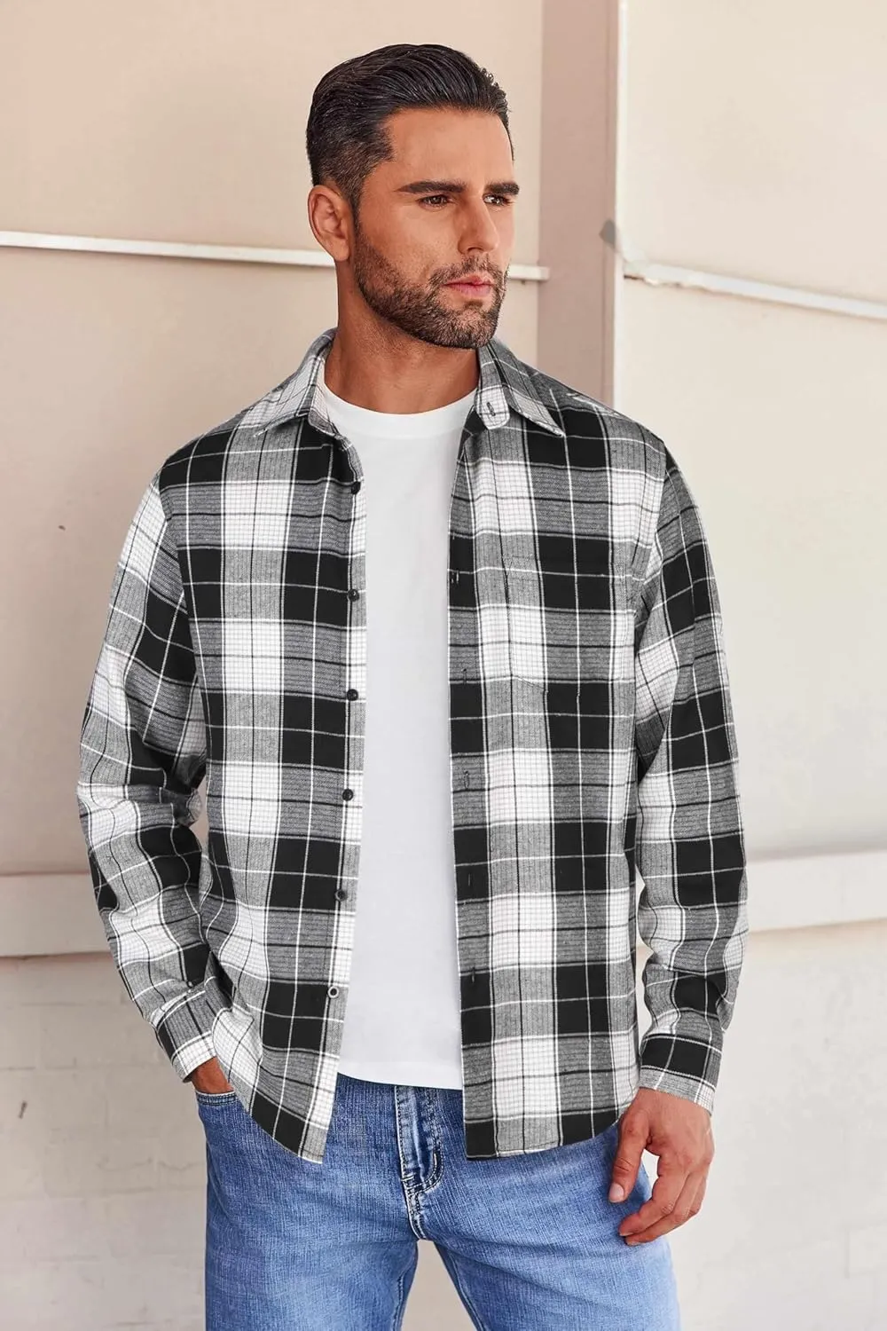 COOFANDY Mens Flannel Shirts Long Sleeve Button Down Shirt with Pocket Casual Shirts Work Shirts for Men