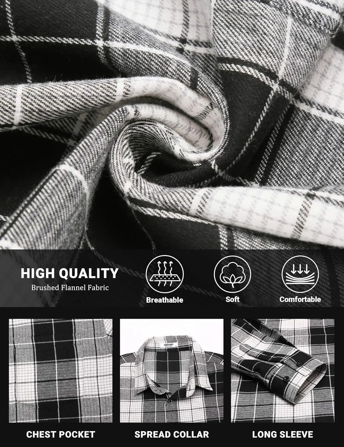 COOFANDY Mens Flannel Shirts Long Sleeve Button Down Shirt with Pocket Casual Shirts Work Shirts for Men