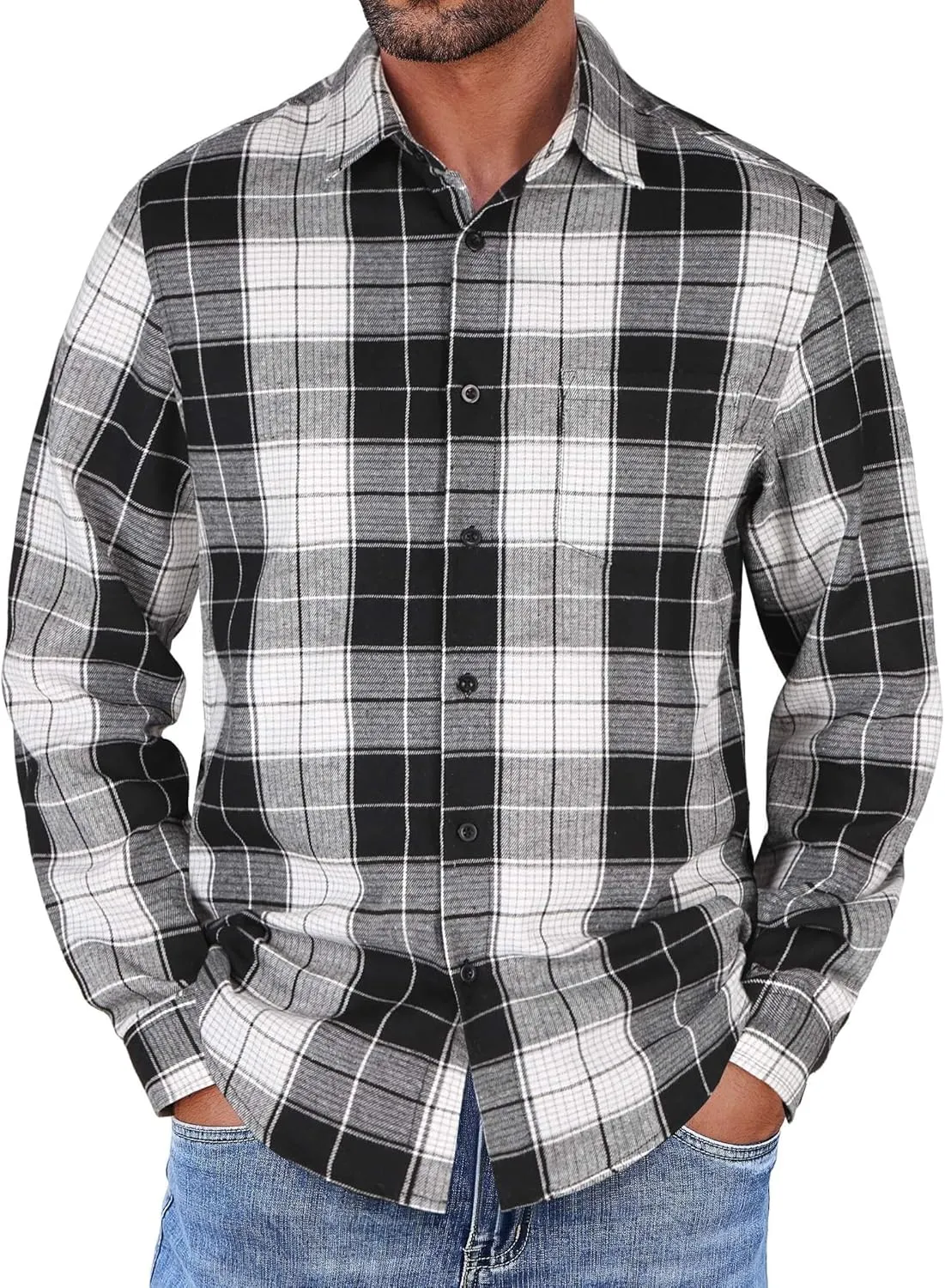 COOFANDY Mens Flannel Shirts Long Sleeve Button Down Shirt with Pocket Casual Shirts Work Shirts for Men
