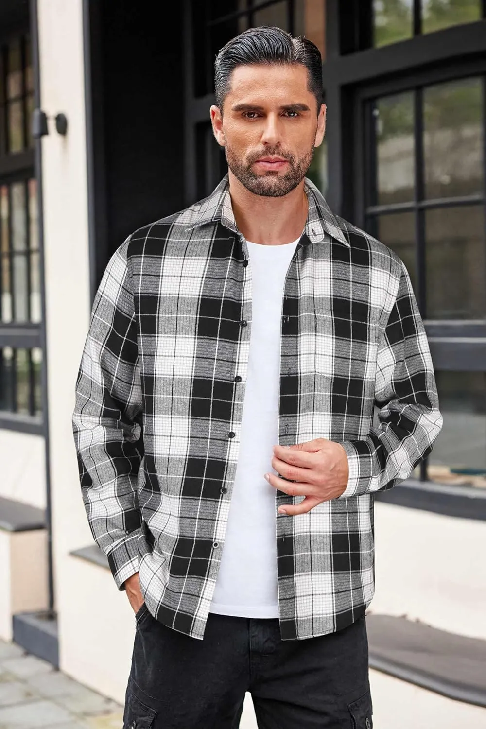 COOFANDY Mens Flannel Shirts Long Sleeve Button Down Shirt with Pocket Casual Shirts Work Shirts for Men