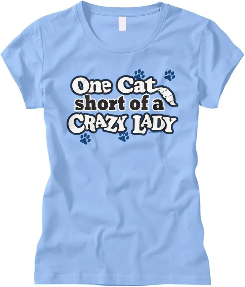 Cybertela Women's One Cat Short of A Crazy Lady, Funny Fitted T-Shirt