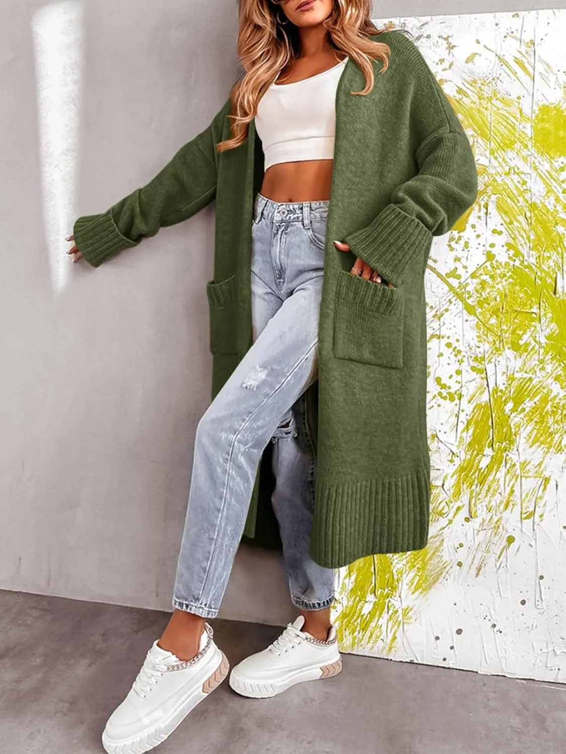 Danedvi Long Cardigan Sweaters for Women 2025 Fall Open Front Knit Oversized Cardigans Duster Coat with Pockets