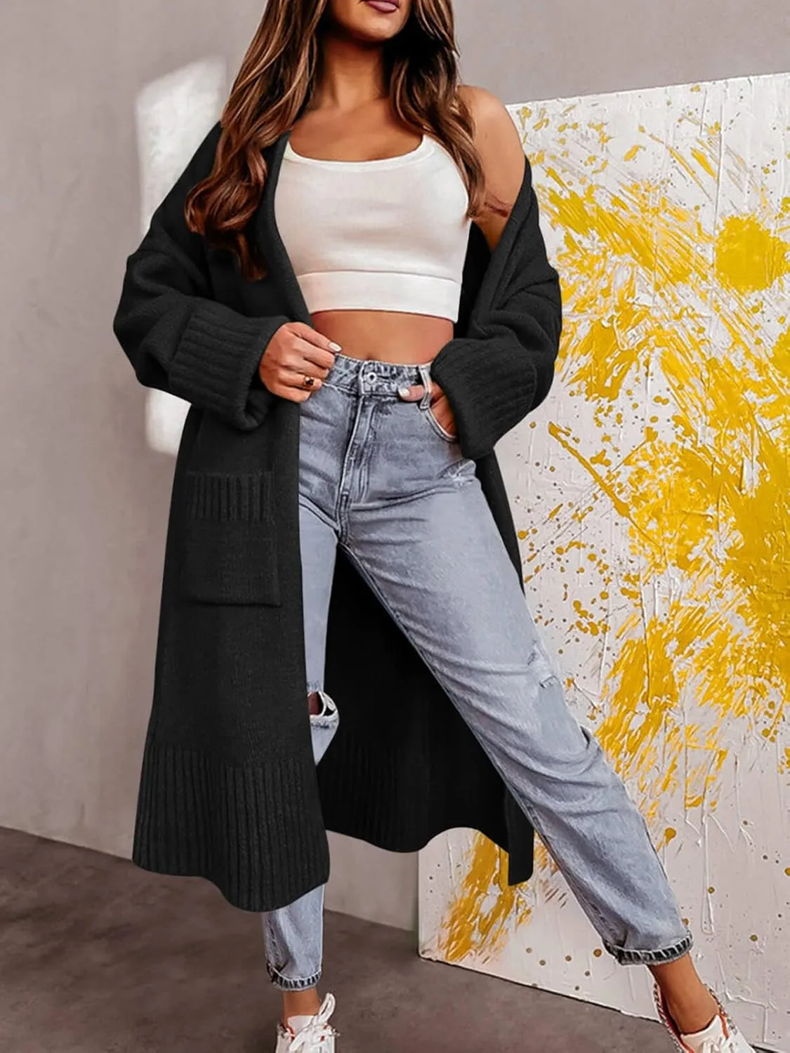 Danedvi Long Cardigan Sweaters for Women 2025 Fall Open Front Knit Oversized Cardigans Duster Coat with Pockets
