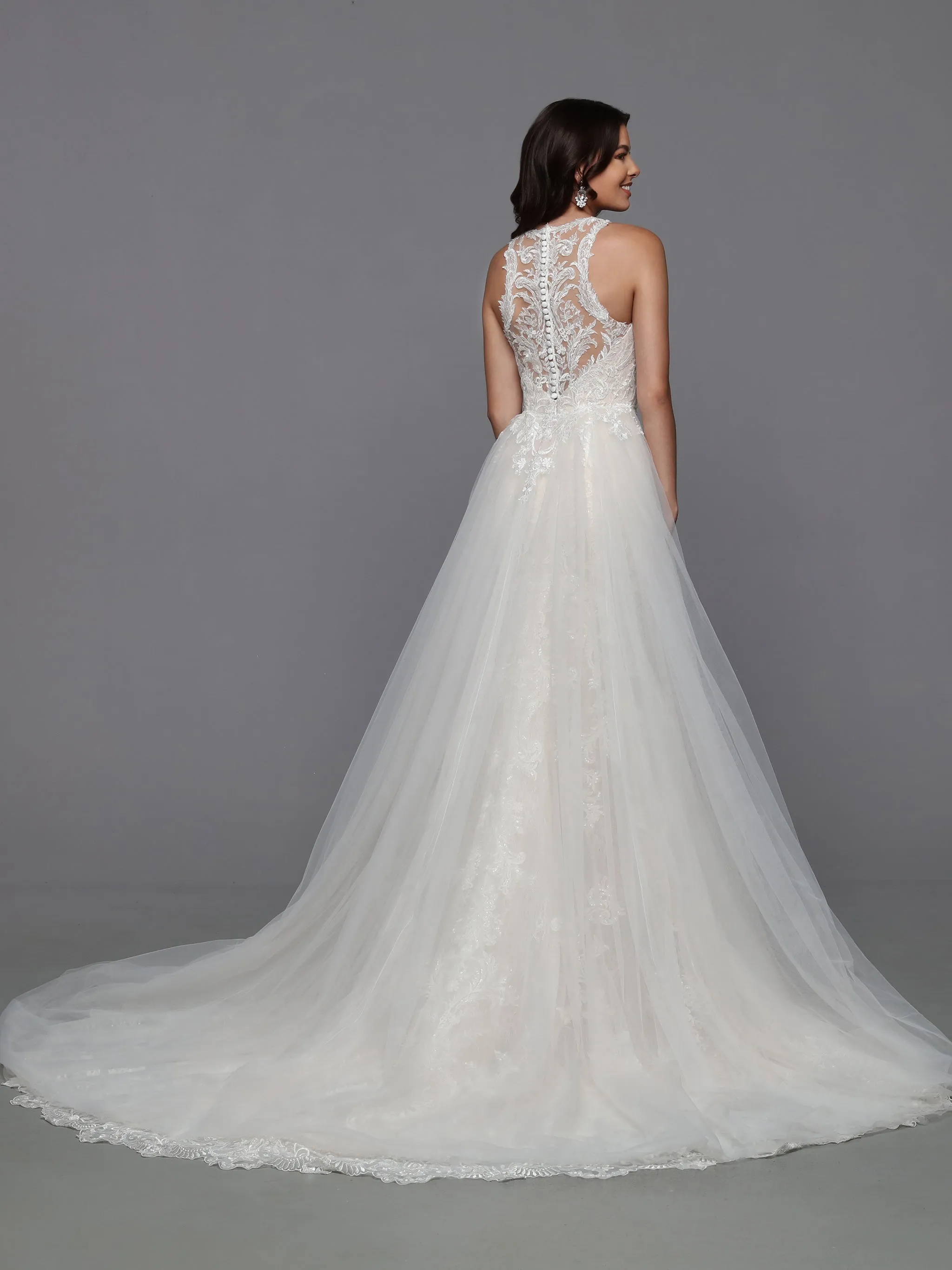 DaVinci Bridal 50783 Mermaid Fit And Flare Lace V-Neck Detachable Train Wedding Gown