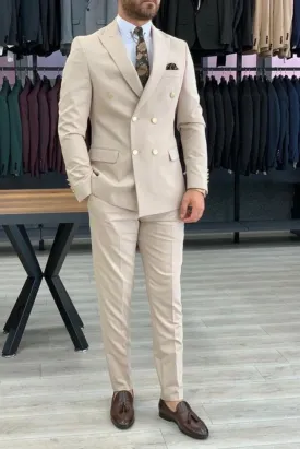 Double Breasted Beige Suit For Mens Slim Fit Suit Wedding Suit Elegant 2 Piece Suit Bespoke