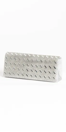Embossed Baguette Rhinestone Full Flap Handbag