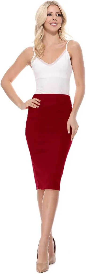 FashionJOA Women's High Waist Pencil Solid Knee Length Office Work Skirt
