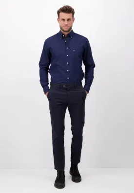 Fynch Hatton Stretch Cotton Chino Trousers - Regular Fit Dark Navy