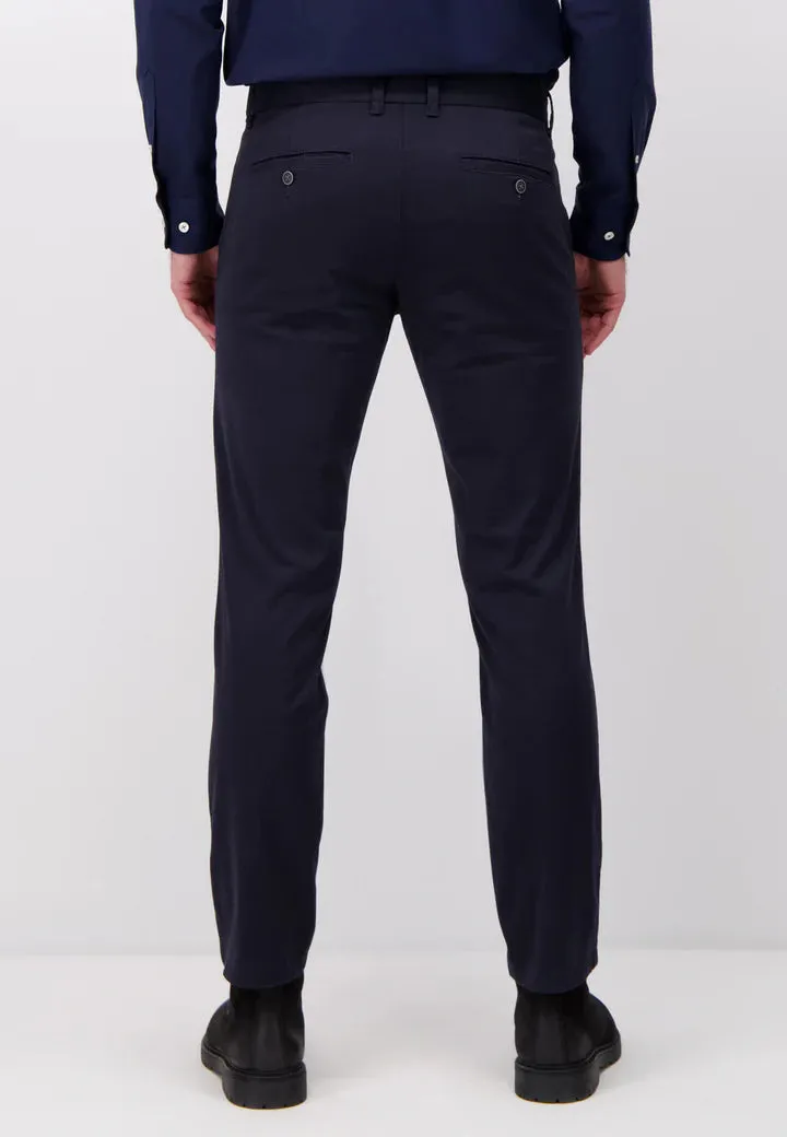 Fynch Hatton Stretch Cotton Chino Trousers - Regular Fit Dark Navy