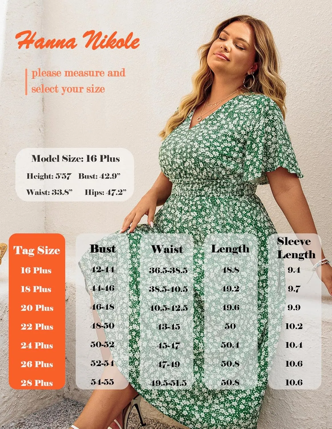 Hanna Nikole Women's Plus Size Summer Floral Dress Casual Short Sleeve Sundress Swing A Line Maxi Dresses with Pockets