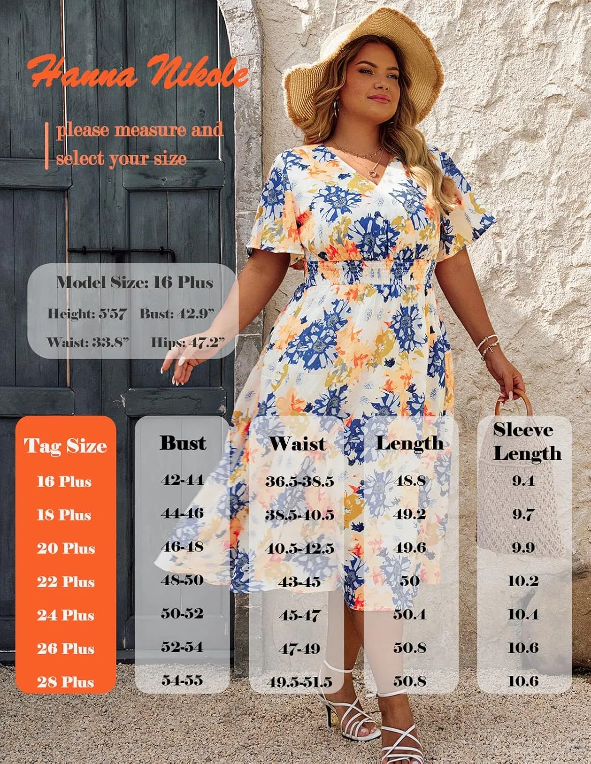 Hanna Nikole Women's Plus Size Summer Floral Dress Casual Short Sleeve Sundress Swing A Line Maxi Dresses with Pockets
