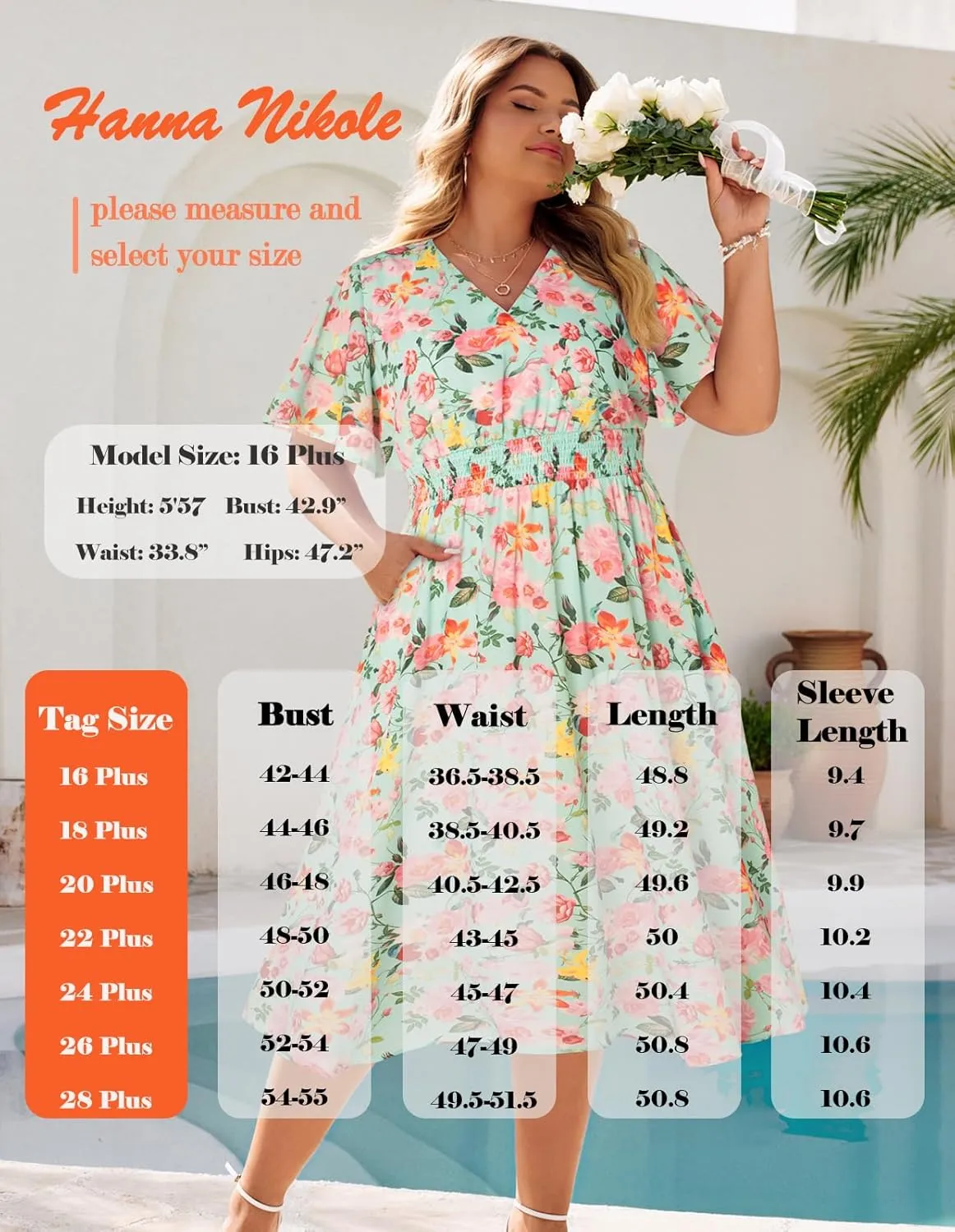 Hanna Nikole Women's Plus Size Summer Floral Dress Casual Short Sleeve Sundress Swing A Line Maxi Dresses with Pockets