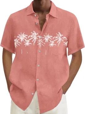 Hawaiian Shirts for Men Summer Beach Loose Fit Casual Short Sleeve Linen Tshirts Lightweight Button Down Hippie Tops